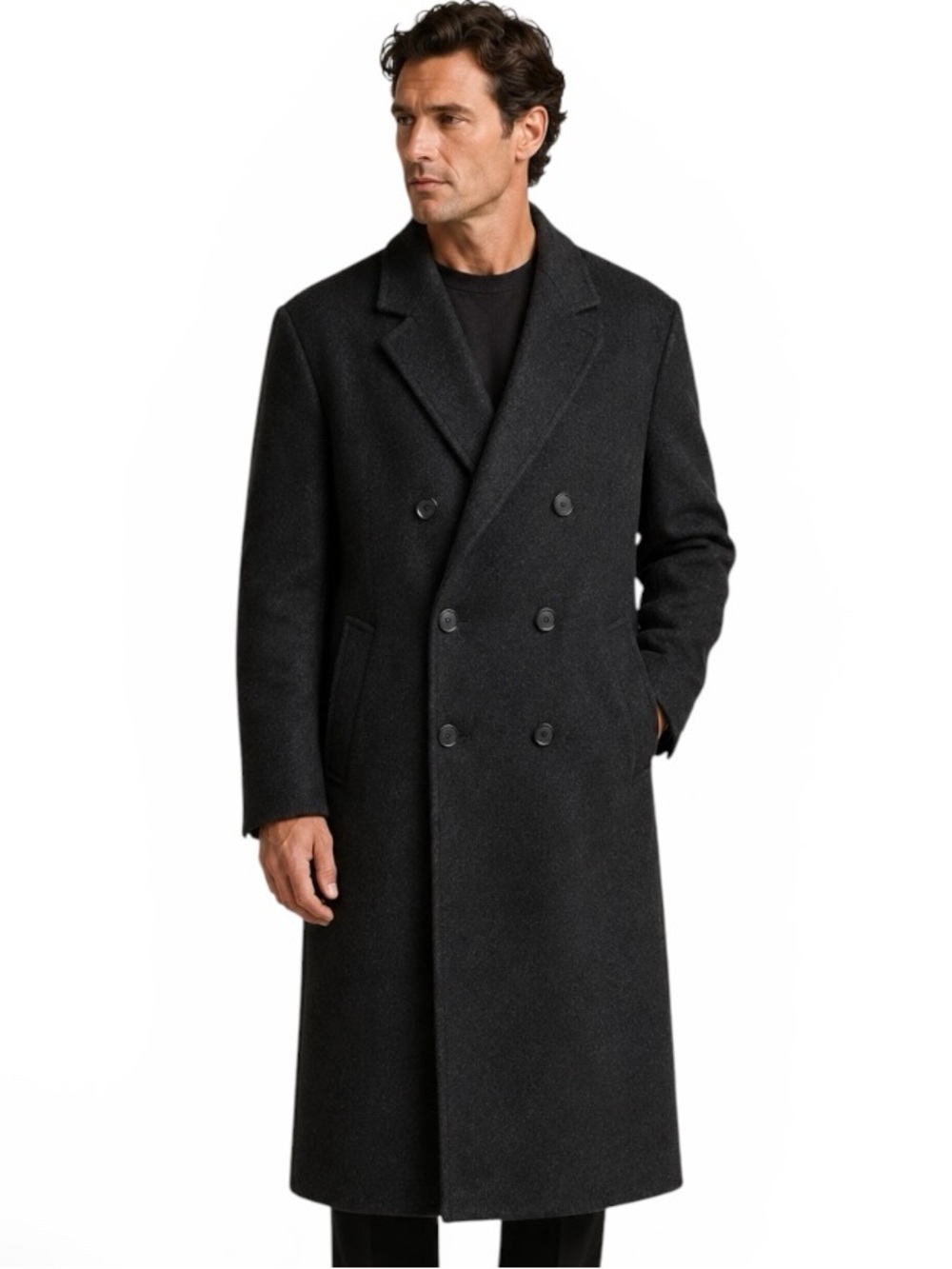 London Fog Mens Wool Overcoat Charcoal Gray Size XL 50 Double Breasted Long Coat